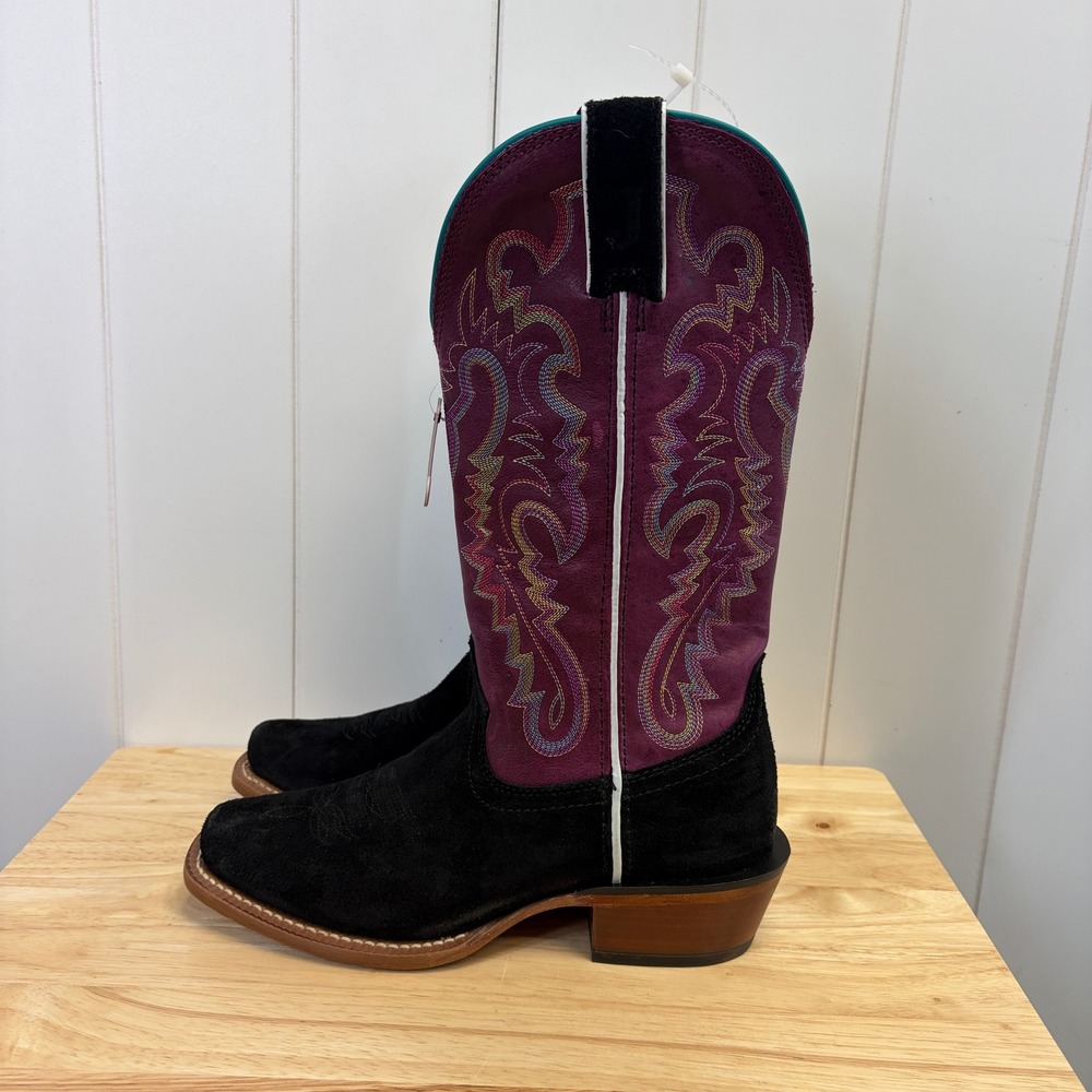 Justin Western Rodeo Suede Cowboy Boots Womens Size 7.5 Boho Cowgirl Embroidered